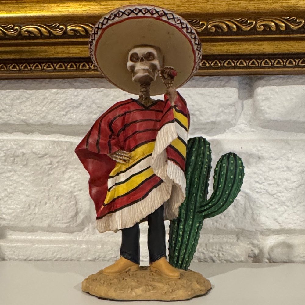 Summit Collection Colorful Skeleton Figurine with Colorful Poncho and Sombrero